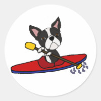 Funny Boston Terrier Dog Kayaking Cartoon