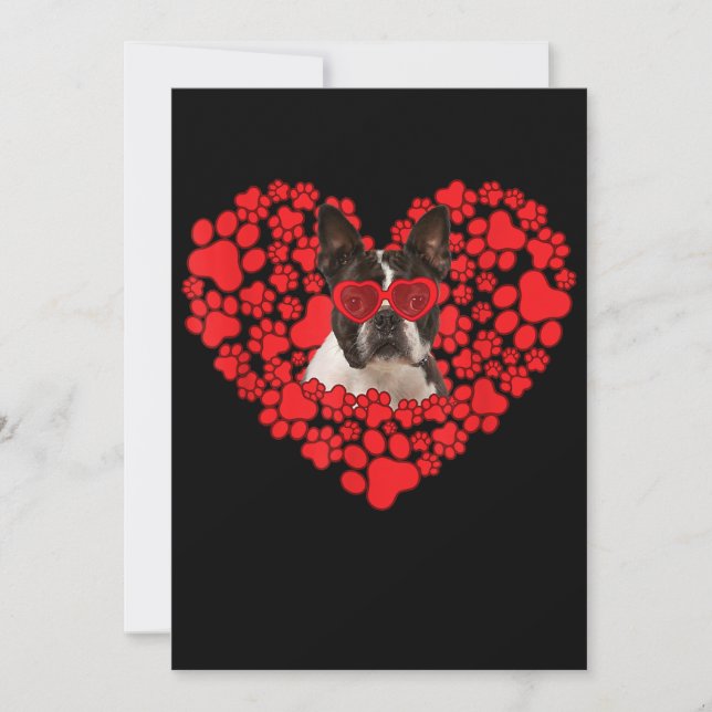 Funny Boston Terrier Dog Paw Heart Valentine Day Announcement (Front)
