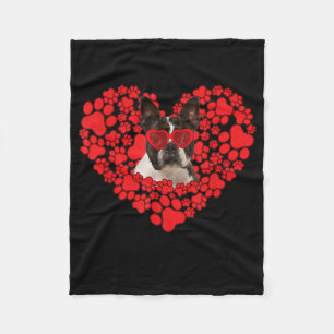 Funny Boston Terrier Dog Paw Heart Valentine Day Fleece Blanket