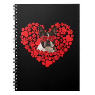 Funny Boston Terrier Dog Paw Heart Valentine Day Notebook