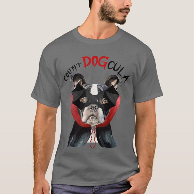 Funny Boston Terrier Dog Vampire Halloween Costume T-Shirt (Front)