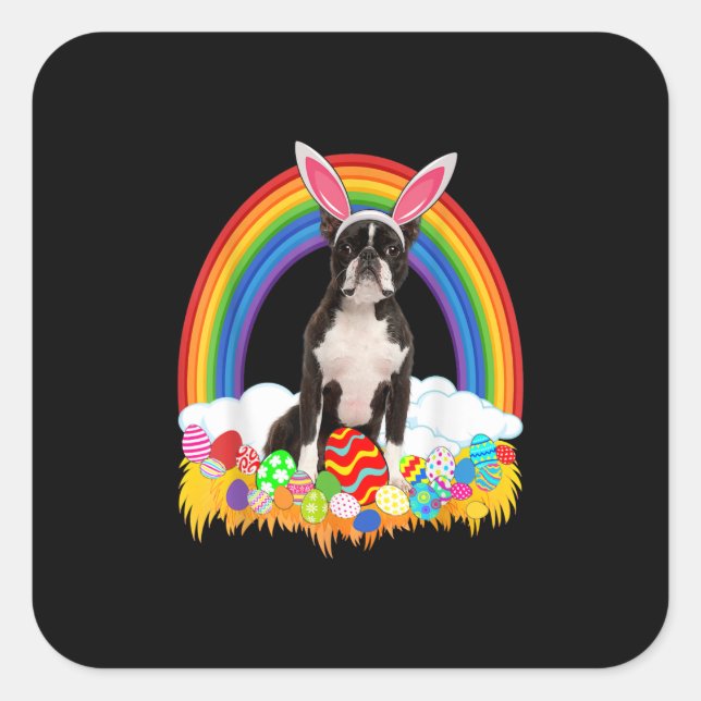 Funny Boston Terrier Egg Shirt Dog Lover Easter Square Sticker (Front)