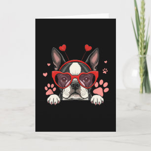 Funny Boston Terrier Heart Headnd Valentine Womens Card