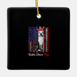 Funny Boston Terrier Mum American Flag Tee T-Shirt Ceramic Ornament