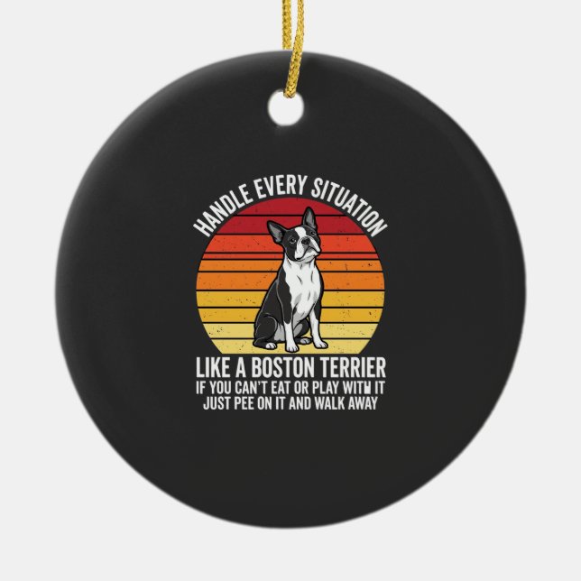 Funny Boston Terrier Retro Dog Attitude Ceramic Tree Decoration (Front)