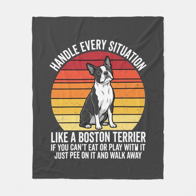 Funny Boston Terrier Retro Dog Attitude Fleece Blanket (Front)