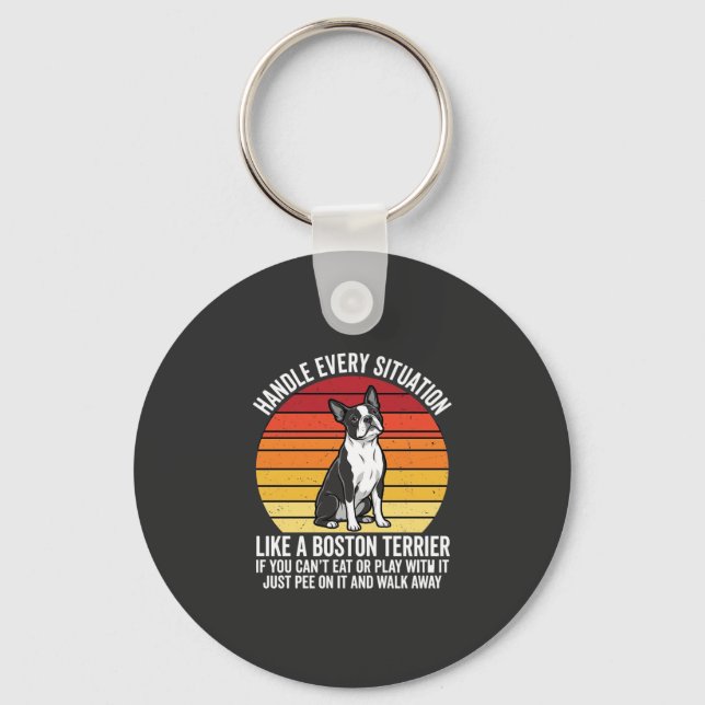 Funny Boston Terrier Retro Dog Attitude Key Ring (Front)