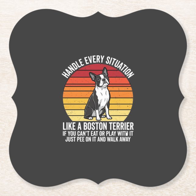 Funny Boston Terrier Retro Dog Attitude Paper Coaster (Front)