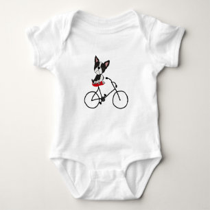 Funny Boston terrier Riding Bicycle Baby Bodysuit