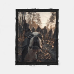 Funny Boston Terrier Selfie With Zombies Scary Fleece Blanket