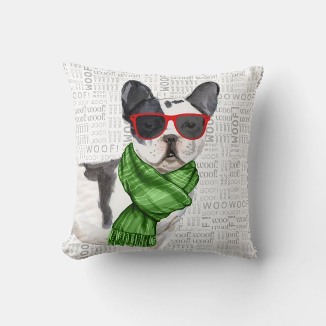 Funny Boston Terrier Watercolor Christmas Cushion (Front)