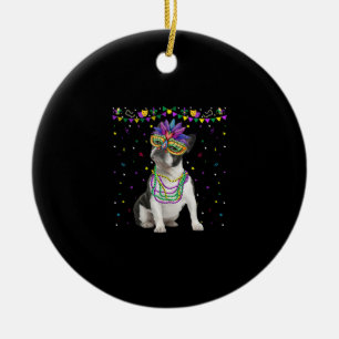 Funny Boston Terrier Wearing Carnival Mask Mardi Ceramic Tree Decoration