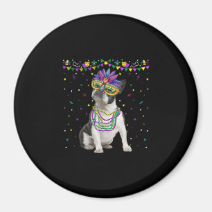 Funny Boston Terrier Wearing Carnival Mask Mardi Magnet
