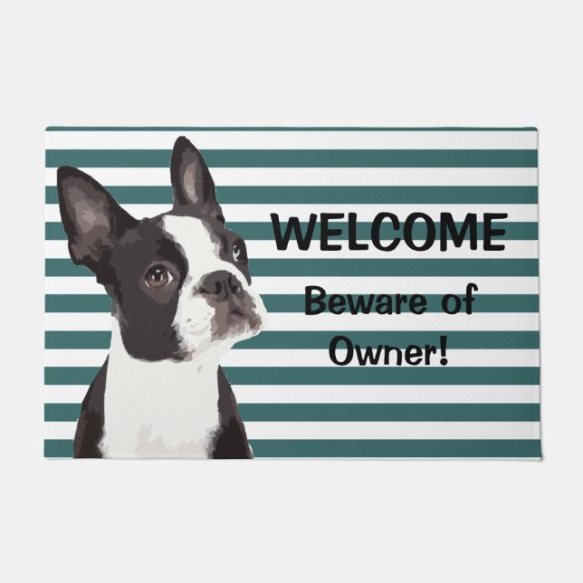 Funny Boston Terrier Welcome Door Mat (Front)