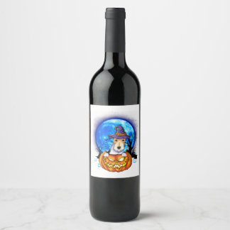 Funny Boston Terrier Witch Halloween Dog Costumes  Wine Label
