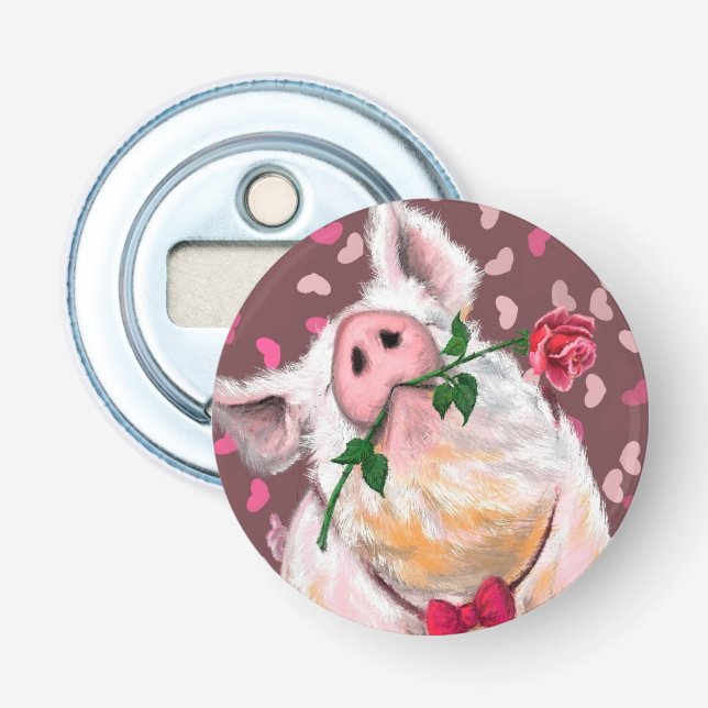 Funny Bottle Opener Gentleman Pig with Rose (Front)