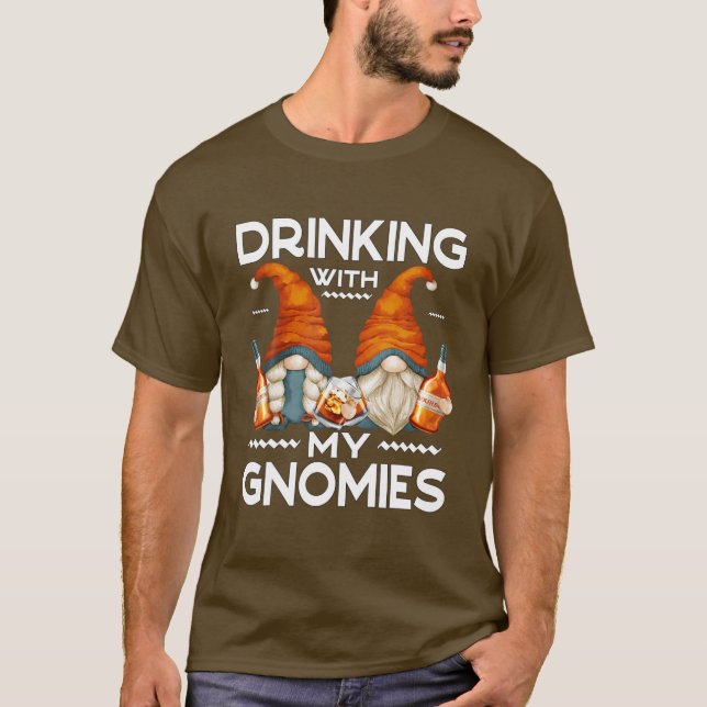 Funny Bourbon Gnomes For Men - Drinking With My Gn T-Shirt (Front)
