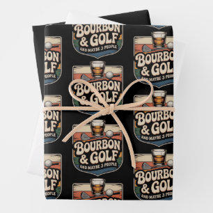 Funny Bourbon Golf Golfer Dad Gift Vintage Wrapping Paper Sheet