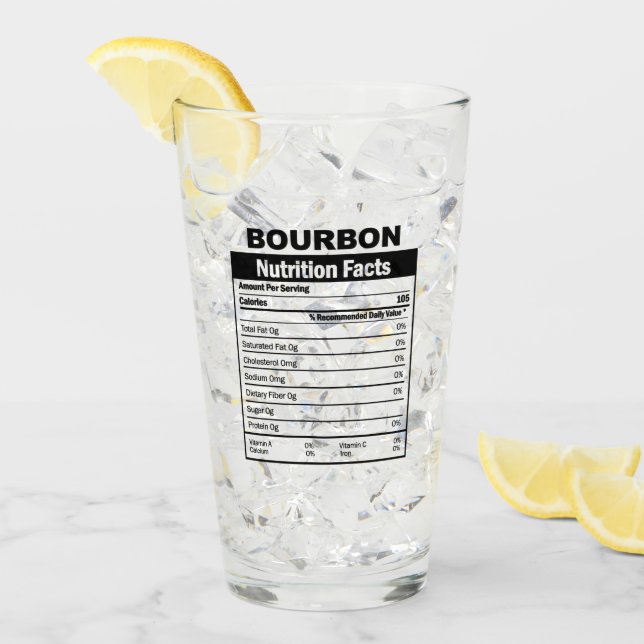 Funny Bourbon Nutrition Facts Glass (Front Ice)