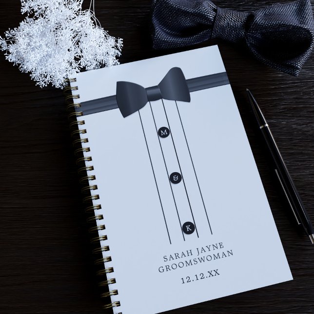 Funny Bow Tie Black and White Groomswoman Planner (Add your Groomswoman's name and your initials/wedding date to this funny bow tie planner)