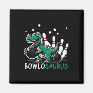 Funny Bowler Bowlosaurus T-rex Dinosaur Playing Bo Magnet