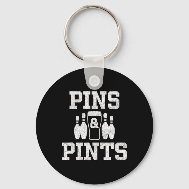 Funny Bowling Beer Drinking Bowler Pins And Pints  Key Ring (Front)