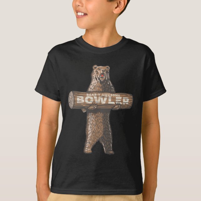 Funny Bowling Bowler Bear-y Awesome Saying  T-Shirt (Front)
