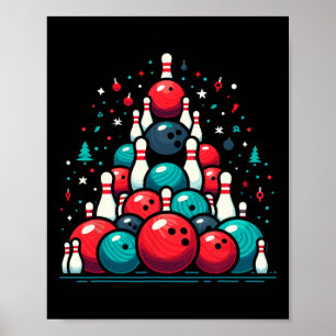 Funny Bowling Christmas Tree For Men Women Bowler  Poster