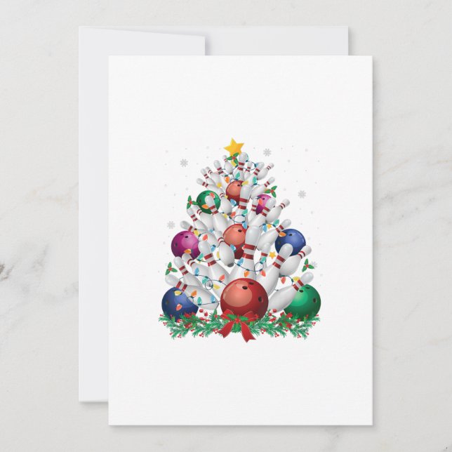 funny bowling christmas tree light xmas sport love invitation (Front)