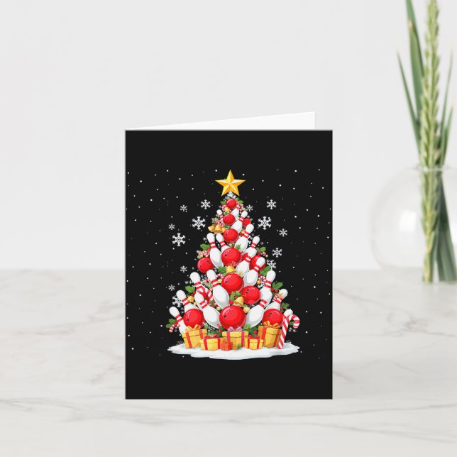 Funny Bowling Christmas Tree Lights Xmas For Men & Card (Front)