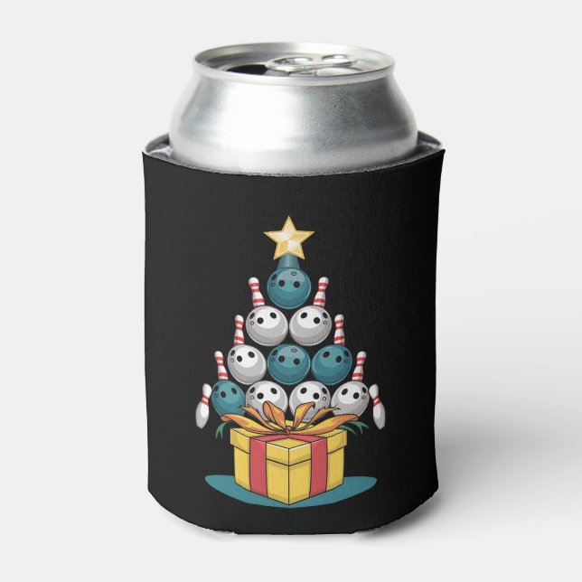 Funny Bowling Christmas Tree Lights Xmas Gifts  Can Cooler (Can Front)