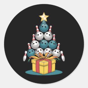Funny Bowling Christmas Tree Lights Xmas Gifts  Classic Round Sticker