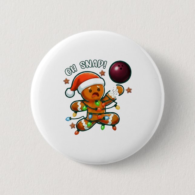 Funny Bowling Gingerbread Cookie Lights Oh Snap Gi 6 Cm Round Badge (Front)