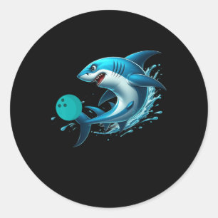 Funny Bowling Graphic Bowling Shark Playing Bowlin Classic Round Sticker