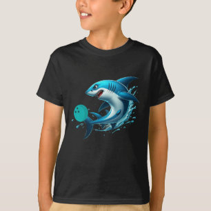 Funny Bowling Graphic Bowling Shark Playing Bowlin T-Shirt