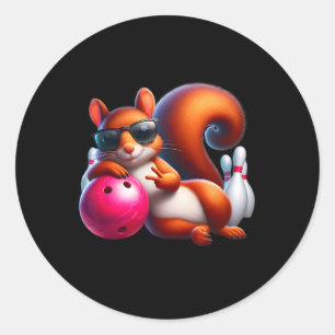 Funny Bowling Graphic For Bowling Lovers Squirrel  Classic Round Sticker