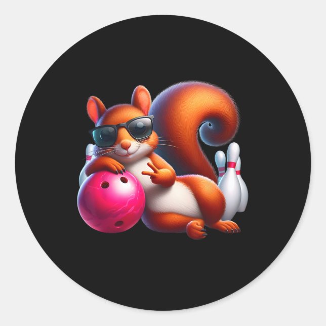 Funny Bowling Graphic For Bowling Lovers Squirrel  Classic Round Sticker (Front)