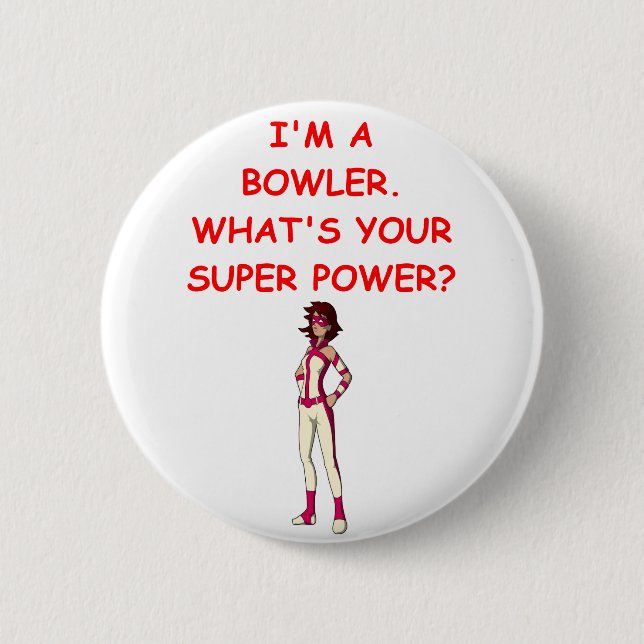 funny bowling joke 6 cm round badge (Front)