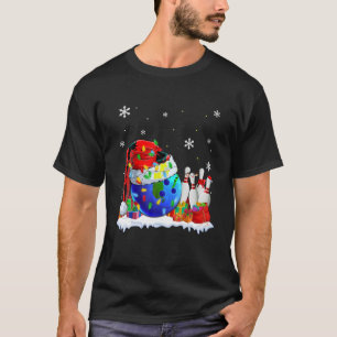 Funny Bowling Lights Christmas Costume Santa Hat X T-Shirt
