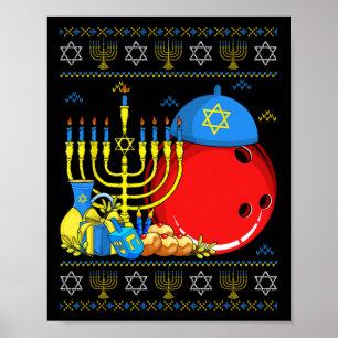 Funny Bowling Ll Menorah And Dreidel Ugly Hanukkah Poster