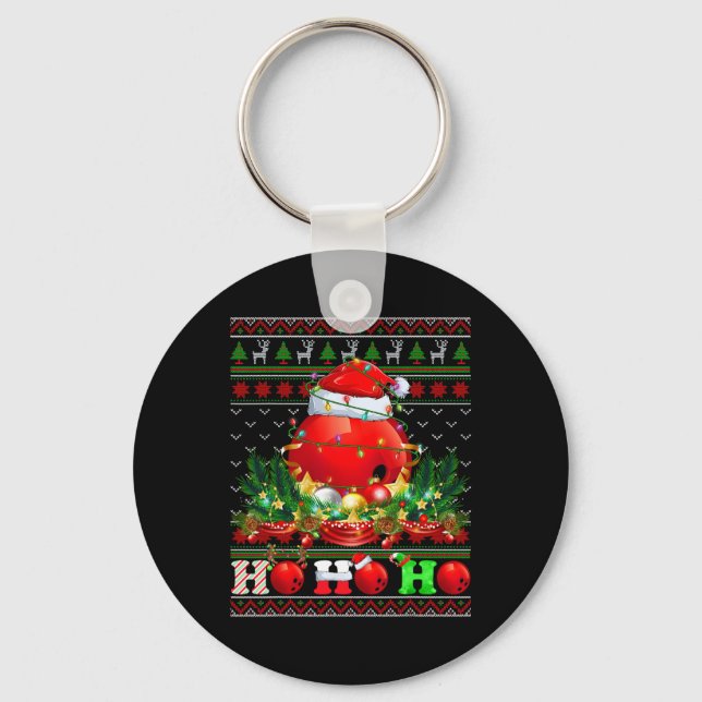 Funny Bowling Ll Xmas Tree Lights Ugly Christmas S Key Ring (Front)