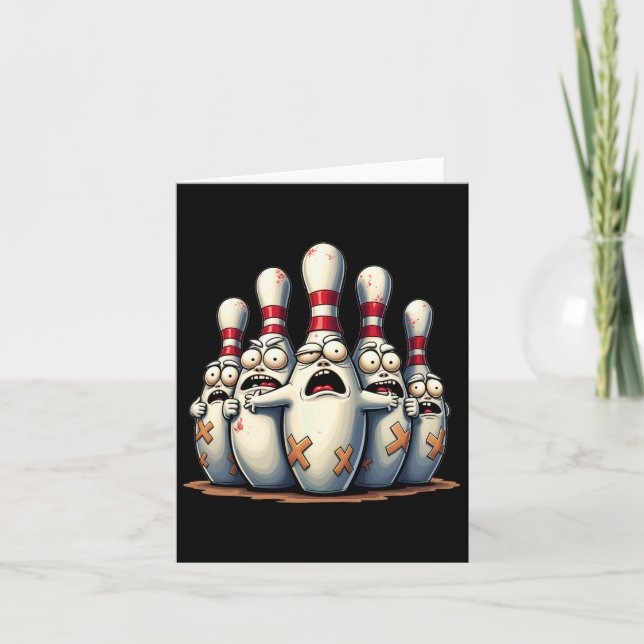 Funny Bowling Lover Bowlers Scared Pin Graphic For Card (Front)
