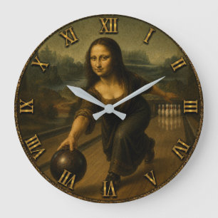 Funny Bowling Mona Lisa Bowler Gift Large Clock