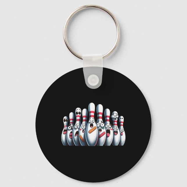 Funny Bowling Pins Cute Scared Bowling Sport Bowle Key Ring (Front)