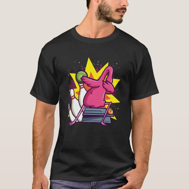 Funny bowling shirt for children, flamingo bowler  (Front)