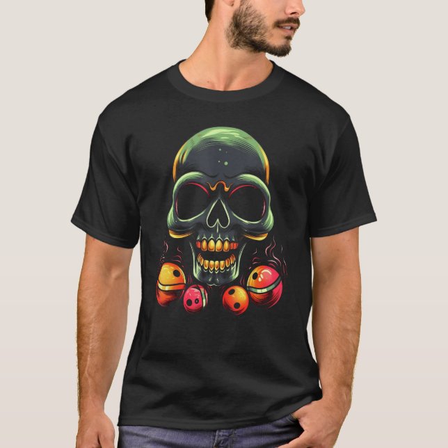 Funny Bowling Skull Graphic Tees for Men Women Boy (Front)