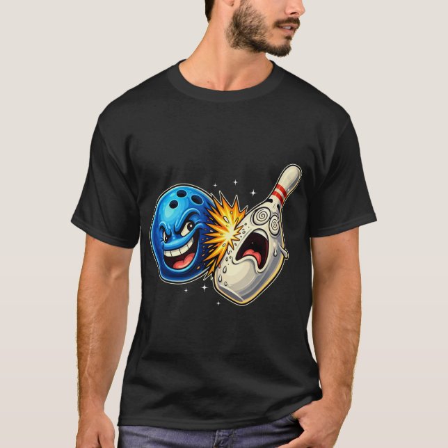 Funny Bowling Strike Cartoon Aggressive Ball T-Shirt (Front)
