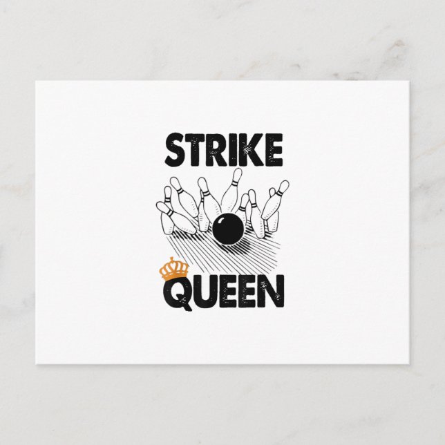 Funny Bowling Strike Queen Tee Shirt Men Women Gif Announcement Postcard (Front)