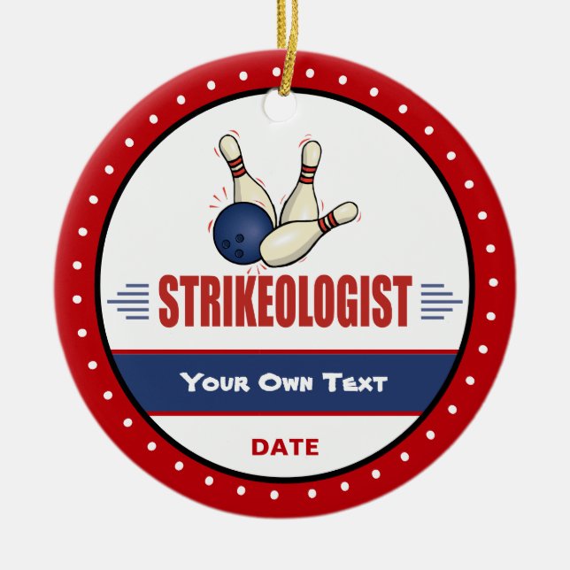 Funny Bowling Strikeologist Ceramic Tree Decoration (Front)