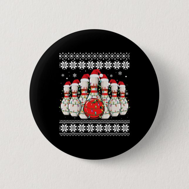 Funny Bowling Ugly Christmas Sweater Bowling Lover 6 Cm Round Badge (Front)
